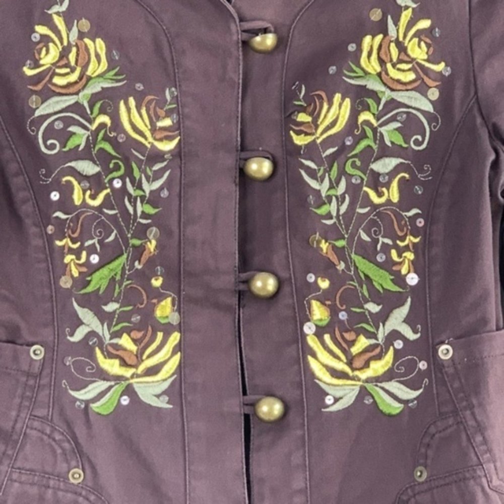 SUGAR LIPS Brown Embroidered Jacket #AA17 - Picture 5 of 7